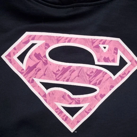 Under Armour Sweater Kids Large Black Pink Superman Hoodie Sweatshirt - Picture 3 of 12